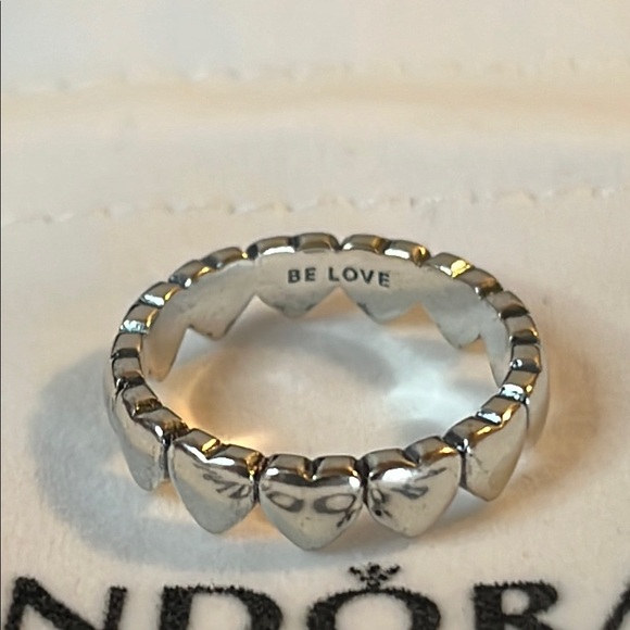 Pandora Silver Row of Hearts Ring - Picture 3 of 8